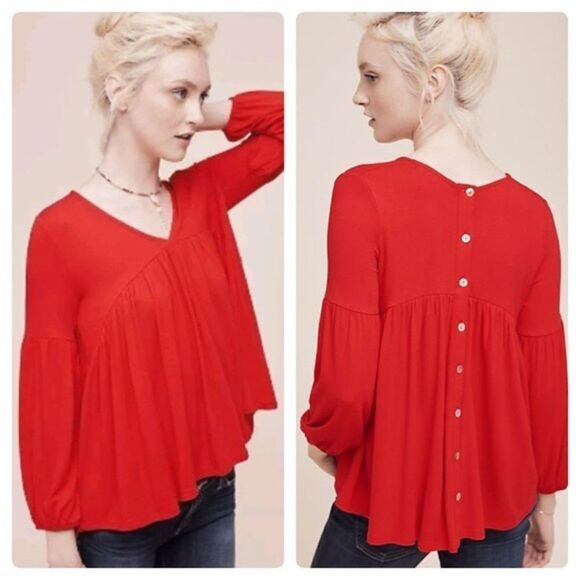 Anthropologie Eri + Ali Red Shay Blouse - Picture 1 of 7